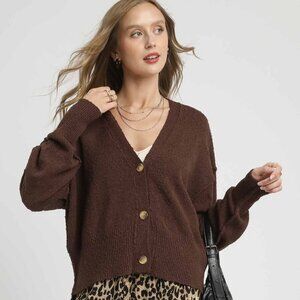 Umgee Button-Front V-Neck Knit Cardigan